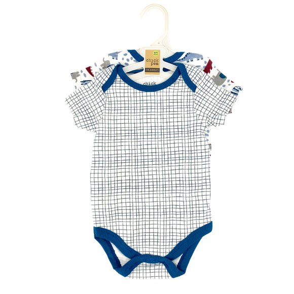 CHICK PEA Grid and Dinosaur Print 2 PK Bodysuits 6-9M - Picture 4 of 12